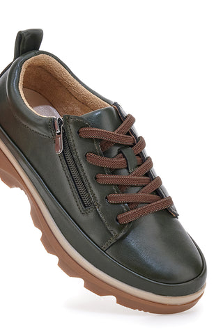 Altemberg 9 dunkelgrüne Low-Top-Schuhe mit seitlichem Reißverschluss und Profilsohle