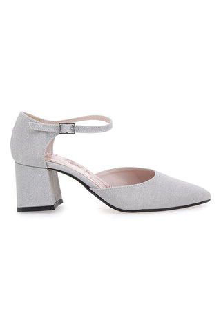 Pittarello Rom. 5781 silberne Glitzerpumps mit Riemchen und breitem Absatz