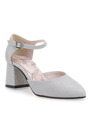 Décolleté argento glitter con cinturino e tacco largo Pittarello Rom. 5781