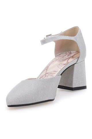 Décolleté argento glitter con cinturino e tacco largo Pittarello Rom. 5781