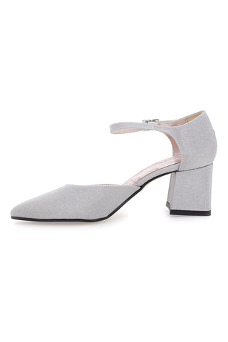 Décolleté argento glitter con cinturino e tacco largo Pittarello Rom. 5781