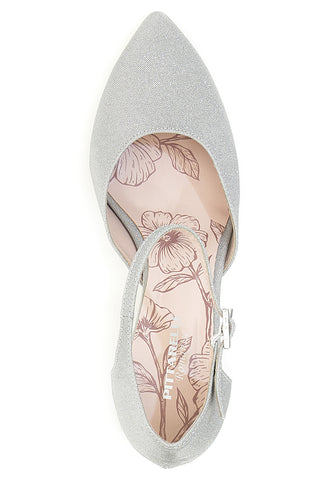 Décolleté argento glitter con cinturino e tacco largo Pittarello Rom. 5781