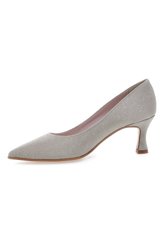 Pittarello Romantic 5360 Platin-Glitzer-Pumps mit niedrigem Absatz