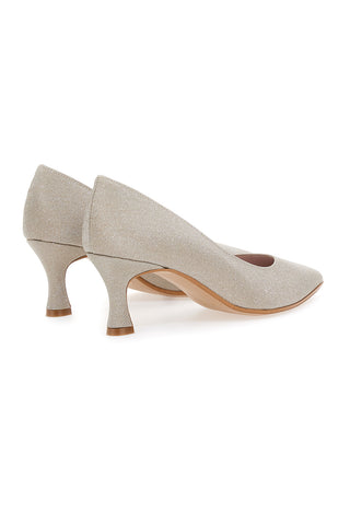 Pittarello Romantic 5360 Platin-Glitzer-Pumps mit niedrigem Absatz