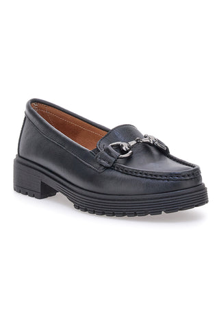 Pittarello Focus 830 Schwarze Loafer aus echtem Leder mit Klammer