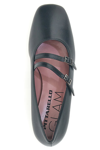 Pittarello Glam 6685 schwarze Pumps mit Riemchen und niedrigem Absatz