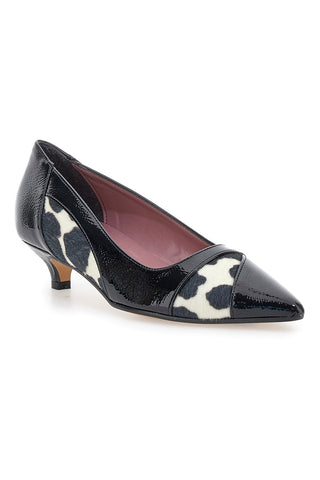 Schwarze Lacklederpumps mit Animalprint und niedrigem Absatz Pittarello Glam 63127
