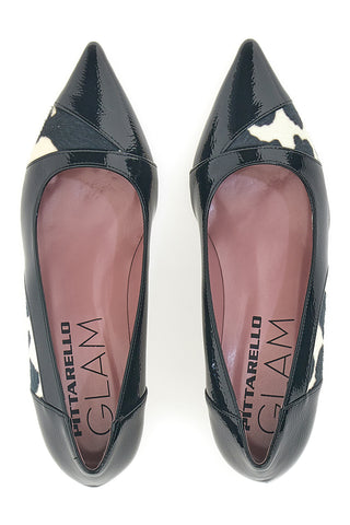 Schwarze Lacklederpumps mit Animalprint und niedrigem Absatz Pittarello Glam 63127