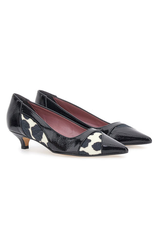 Schwarze Lacklederpumps mit Animalprint und niedrigem Absatz Pittarello Glam 63127