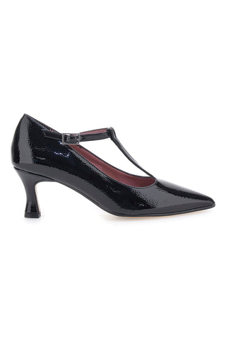 Pittarello Glam 1300 Pumps mit T-Riemen aus schwarzem Lackleder