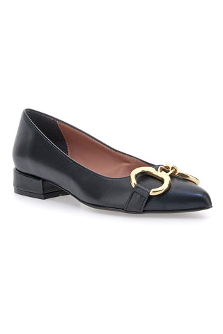 Ballerine nere con punta sfilata e catena oro Pittarello glam 3313