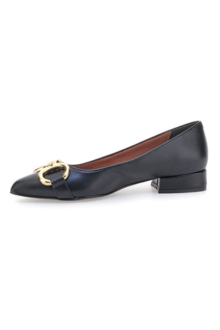 Ballerine nere con punta sfilata e catena oro Pittarello glam 3313