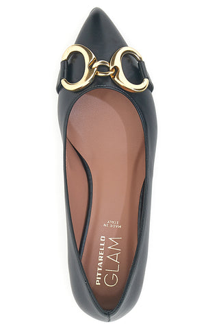 Ballerine nere con punta sfilata e catena oro Pittarello glam 3313