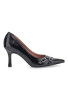 Schwarze Pumps mit spitzer Spitze, Schnallen und Nieten Pittarello Glam 3843