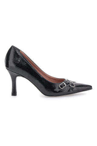 Schwarze Pumps mit spitzer Spitze, Schnallen und Nieten Pittarello Glam 3843