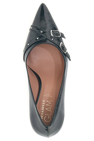 Schwarze Pumps mit spitzer Spitze, Schnallen und Nieten Pittarello Glam 3843
