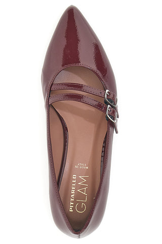 Ballerine bordeaux con punta sfilata e doppia fibbia Pittarello glam 3664