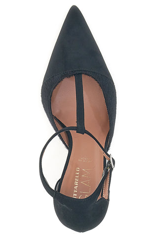 Schwarzes Dekolleté mit Riemen in Wildlederoptik und Ponyfell Pittarello Glam 3870