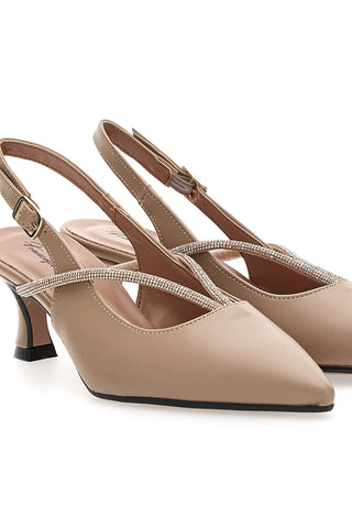 Décolleté beige a punta con cinturino gioiello Francesca Gritti 150