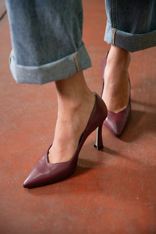 Décolleté bordeaux in vera pelle con tacco rocchetto Francesca Gritti 157