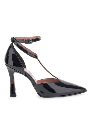 Francesca Gritti P7044 Pumps mit Knöchelriemen aus schwarzem Lackleder