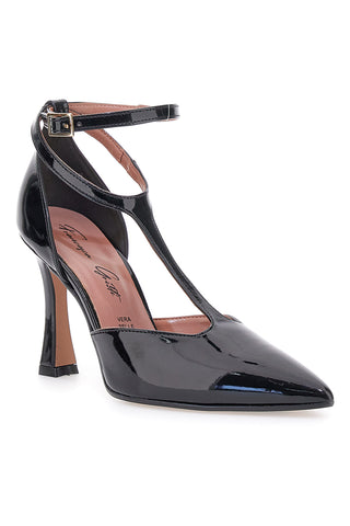 Francesca Gritti P7044 Pumps mit Knöchelriemen aus schwarzem Lackleder