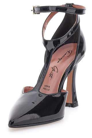 Francesca Gritti P7044 Pumps mit Knöchelriemen aus schwarzem Lackleder