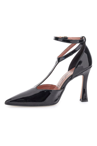 Francesca Gritti P7044 Pumps mit Knöchelriemen aus schwarzem Lackleder