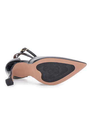 Francesca Gritti P7044 Pumps mit Knöchelriemen aus schwarzem Lackleder