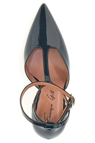 Francesca Gritti P7044 Pumps mit Knöchelriemen aus schwarzem Lackleder