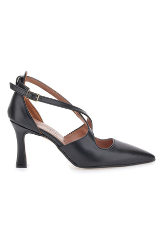 Francesca Gritti A78 Schwarze Pumps mit gekreuzten Riemchen und Spool-Absatz