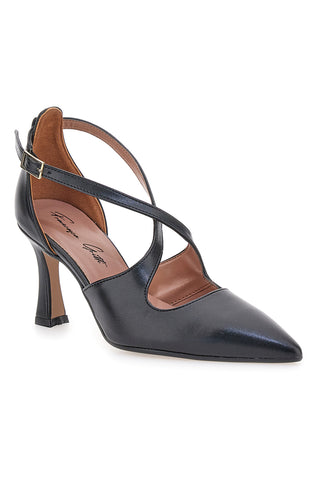 Francesca Gritti A78 Schwarze Pumps mit gekreuzten Riemchen und Spool-Absatz