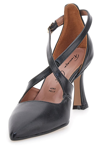 Francesca Gritti A78 Schwarze Pumps mit gekreuzten Riemchen und Spool-Absatz