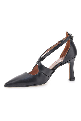 Francesca Gritti A78 Schwarze Pumps mit gekreuzten Riemchen und Spool-Absatz