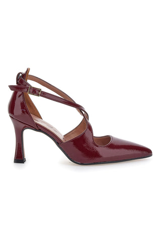 Décolleté bordeaux verniciate con cinturini incrociati e tacco a rocchetto Francesca gritti A78