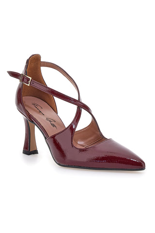 Décolleté bordeaux verniciate con cinturini incrociati e tacco a rocchetto Francesca gritti A78