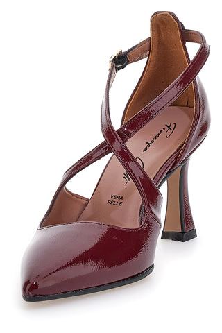 Décolleté bordeaux verniciate con cinturini incrociati e tacco a rocchetto Francesca gritti A78
