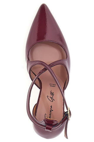 Décolleté bordeaux verniciate con cinturini incrociati e tacco a rocchetto Francesca gritti A78