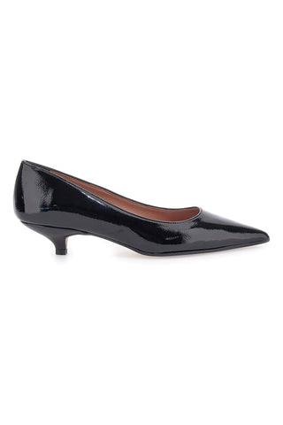 Francesca Gritti P3031 Schwarze Pumps aus Lackleder mit spitzer Zehenpartie und niedrigem Absatz
