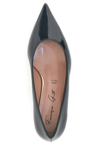 Francesca Gritti P3031 Schwarze Pumps aus Lackleder mit spitzer Zehenpartie und niedrigem Absatz