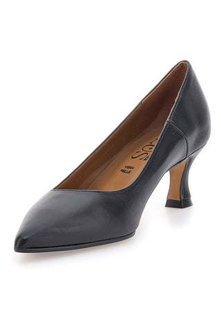 Pittarello Plus 555 Schwarze Pumps aus Leder mit mittlerem Absatz, hergestellt in Italien