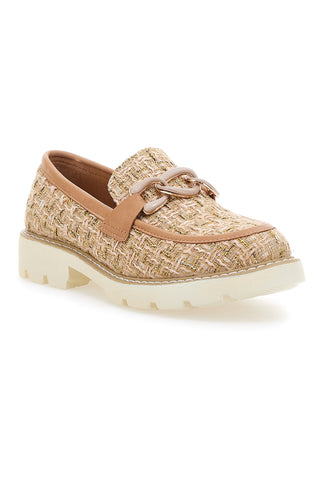 Mocassini camel in tessuto intrecciato con morsetto Le havre paris BL60303C