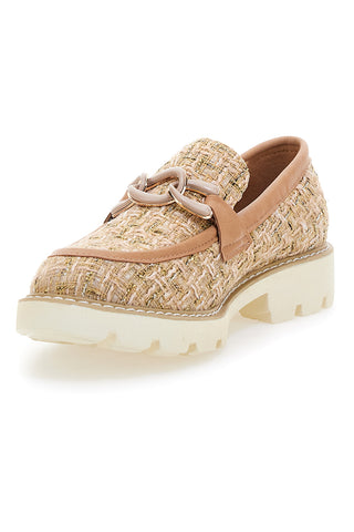 Mocassini camel in tessuto intrecciato con morsetto Le havre paris BL60303C