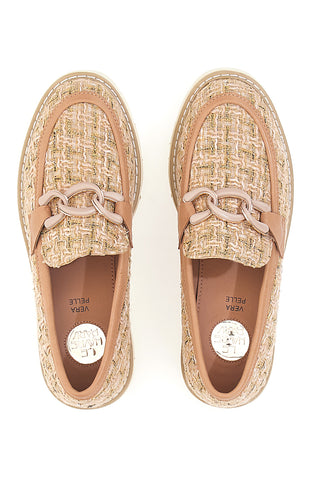 Mocassini camel in tessuto intrecciato con morsetto Le havre paris BL60303C