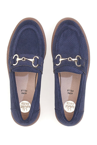 Mocassini blu con morsetto e sottopiede in pelle Le havre paris RQ2652