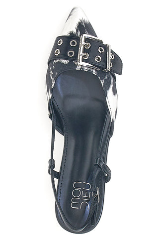 Schwarz-weiße Pumps mit mittlerem Absatz und Fersenriemchen Mon dieu APY22