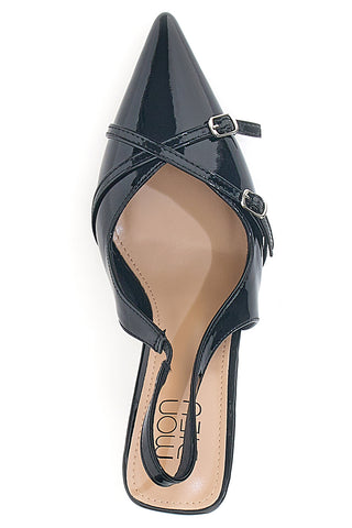 Décolleté Nero effetto vernice slingback con cinturini Mon dieu CMJ2405315