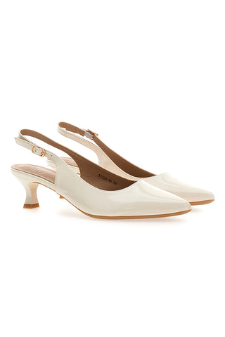 Hellbeige Lack-Slingback-Pumps mit mittlerem Absatz Mon dieu FDS246C