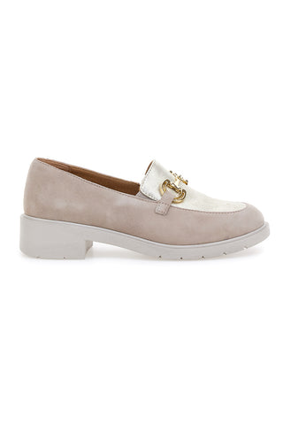 Beige und Gold echtes Leder Mokassins mit Kette Prima riga 24584IGNIS