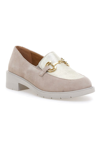 Beige und Gold echtes Leder Mokassins mit Kette Prima riga 24584IGNIS